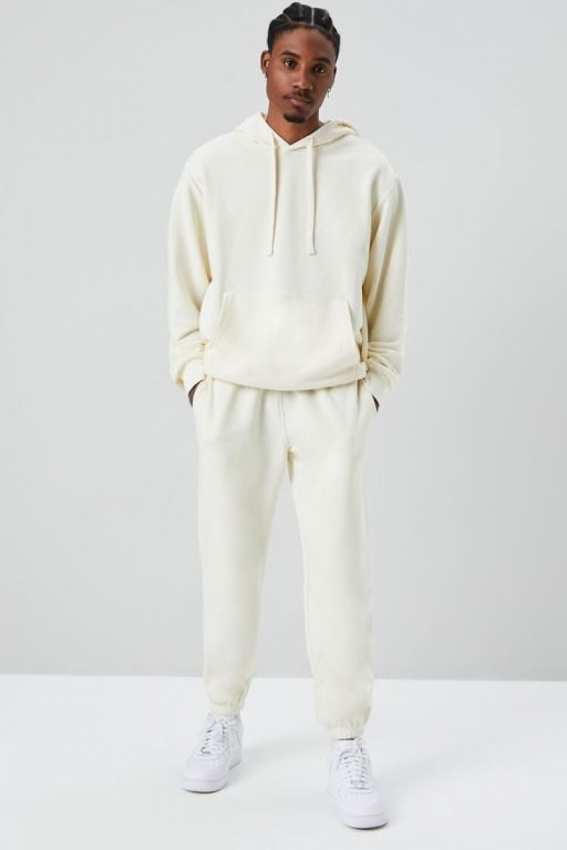 Sudaderas Forever 21 French Terry Drawstring Hombre Creme | DMcnztIqyai