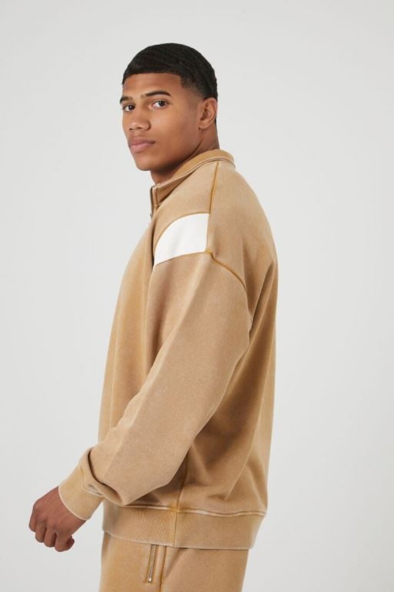 Sudaderas Forever 21 French Terry Quarter Zip Hombre Marrones Claro Creme | xVOeVoJNzgX