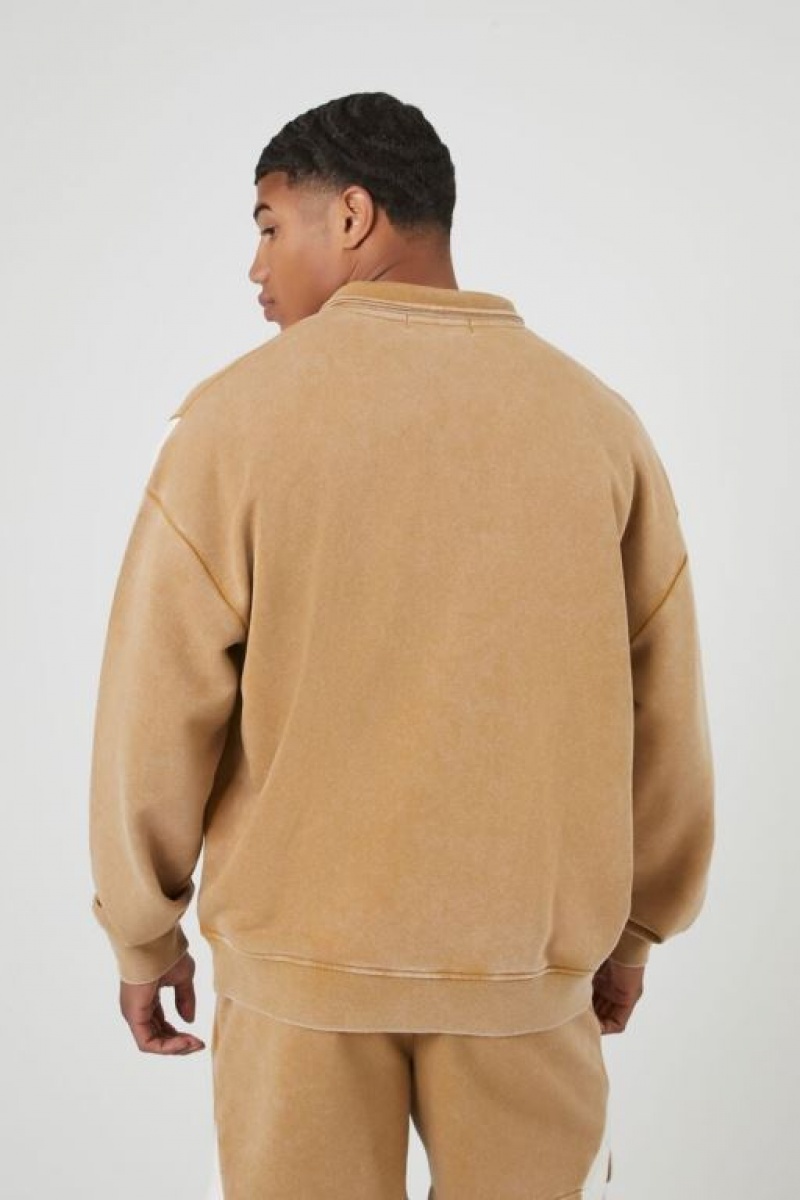 Sudaderas Forever 21 French Terry Quarter Zip Hombre Marrones Claro Creme | xVOeVoJNzgX