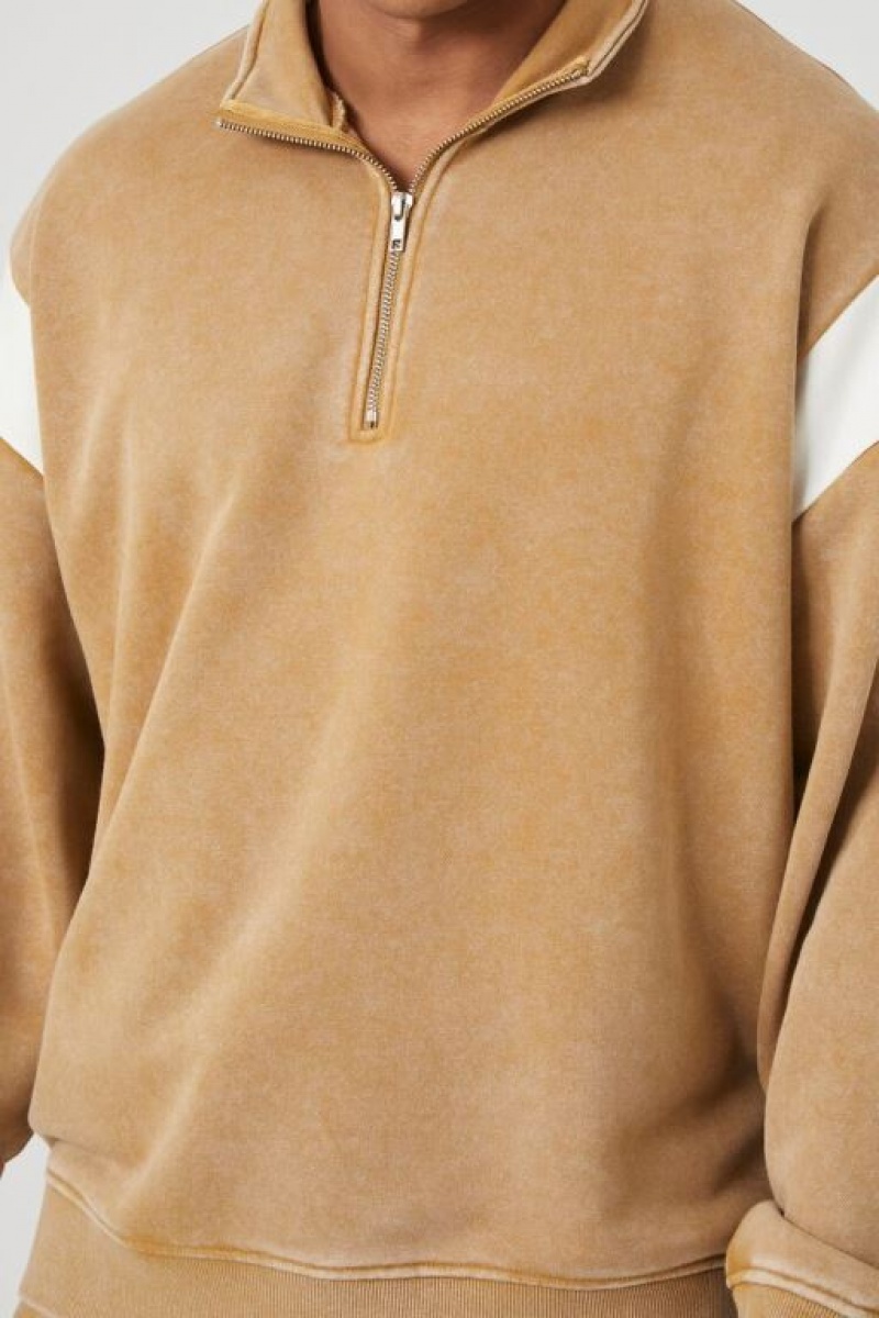 Sudaderas Forever 21 French Terry Quarter Zip Hombre Marrones Claro Creme | xVOeVoJNzgX