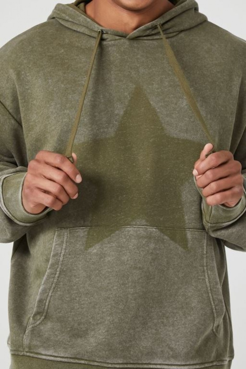 Sudaderas Forever 21 French Terry Star Hombre Verde Oliva | Put1Ssedz1f