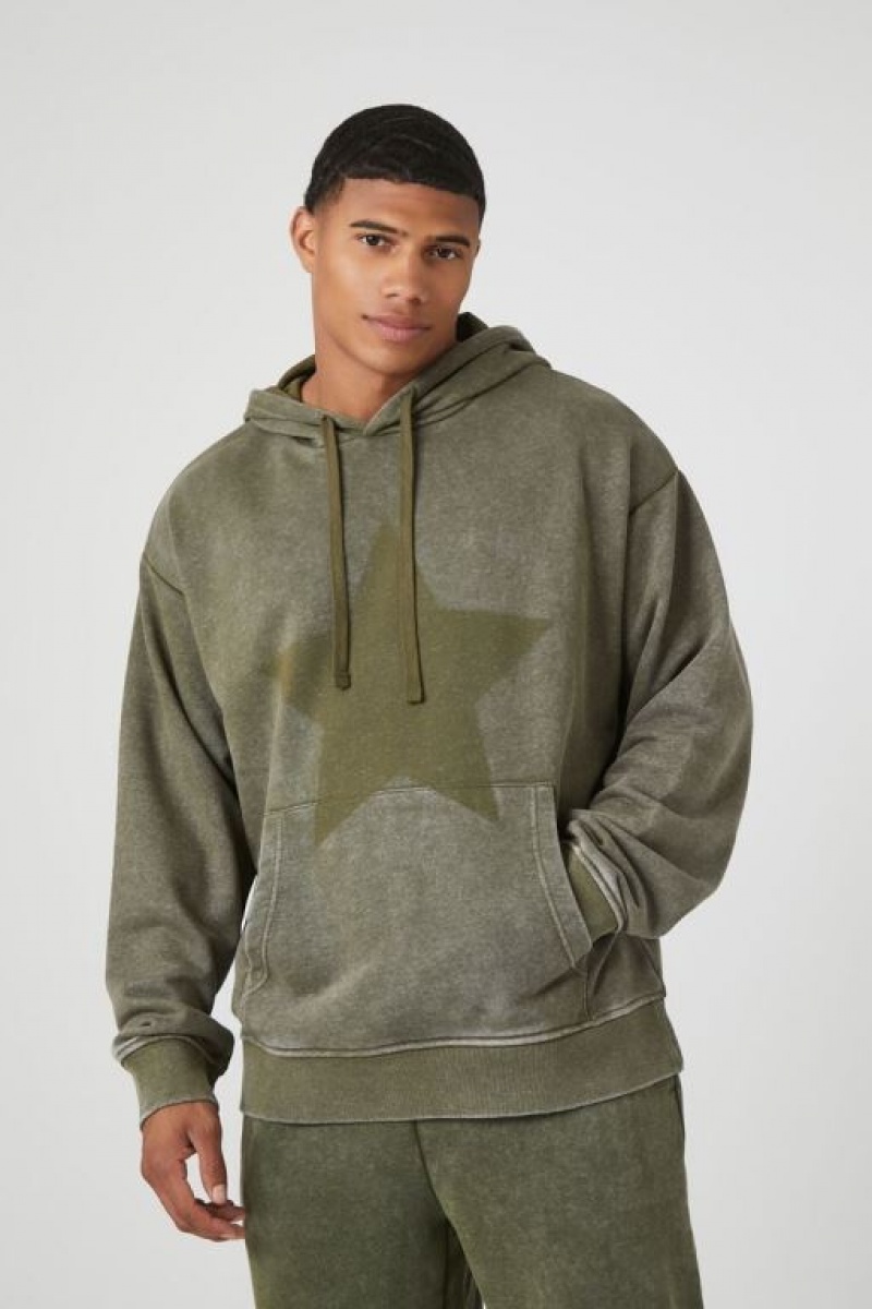 Sudaderas Forever 21 French Terry Star Hombre Verde Oliva | Put1Ssedz1f