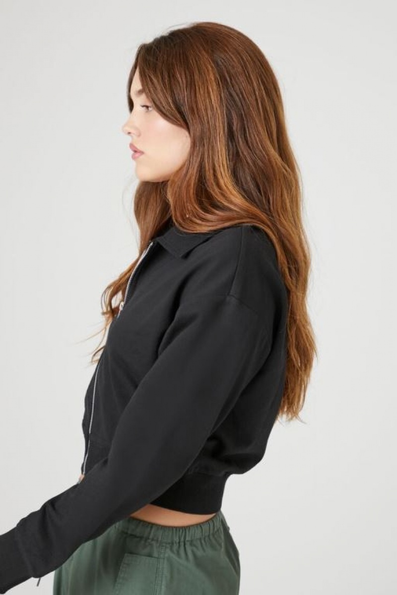 Sudaderas Forever 21 French Terry Zip Up Mujer Negras | DfxOnvCOwDu