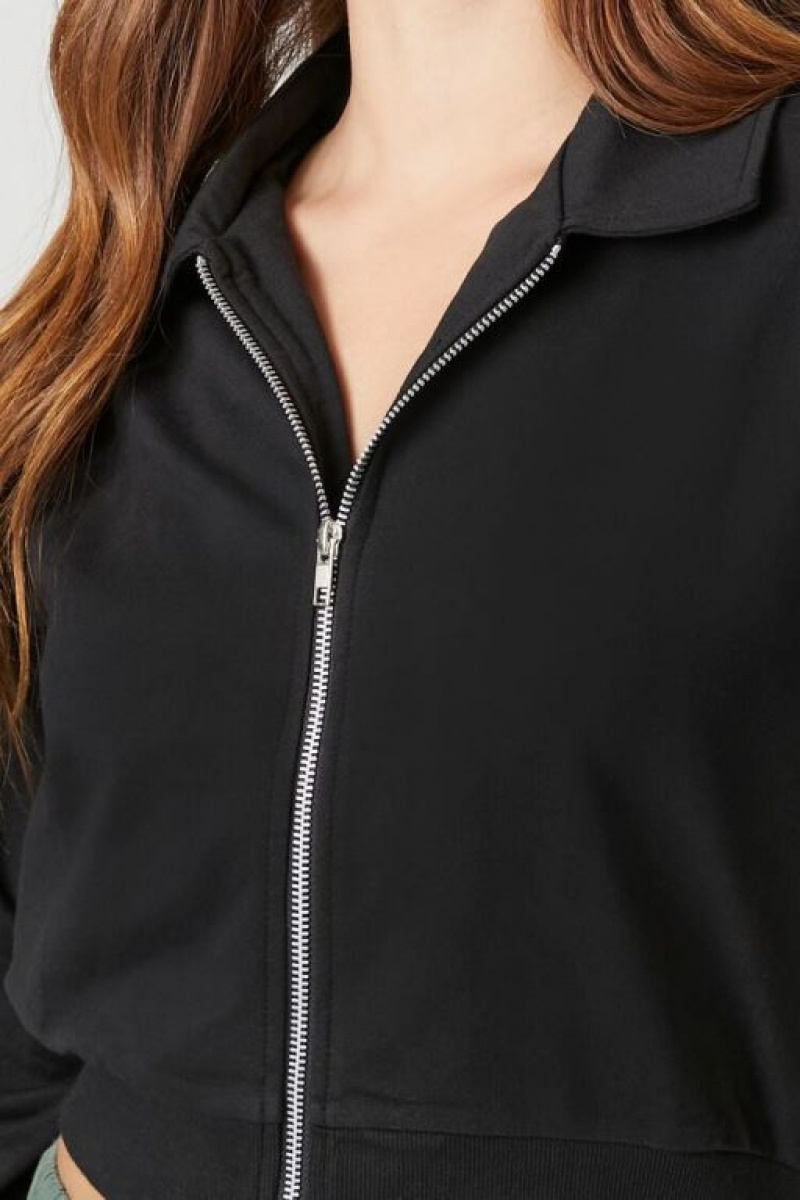 Sudaderas Forever 21 French Terry Zip Up Mujer Negras | DfxOnvCOwDu