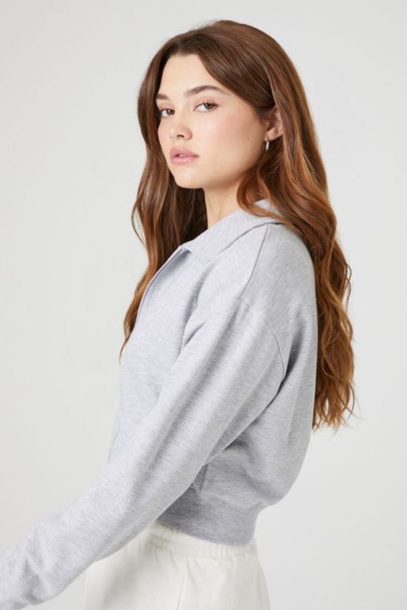 Sudaderas Forever 21 French Terry Zip Up Mujer Gris | 5eRHjU7ofXD