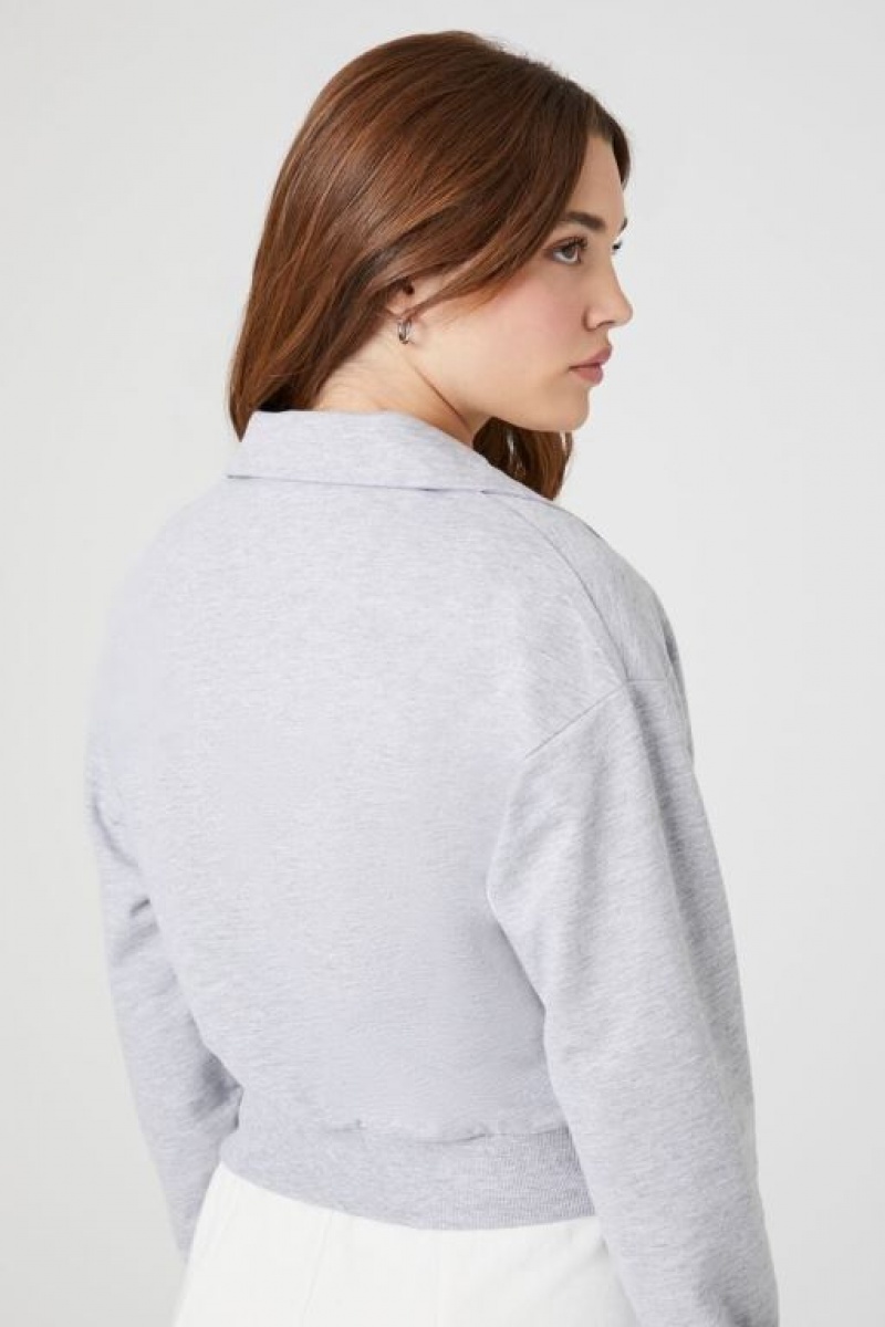 Sudaderas Forever 21 French Terry Zip Up Mujer Gris | 5eRHjU7ofXD