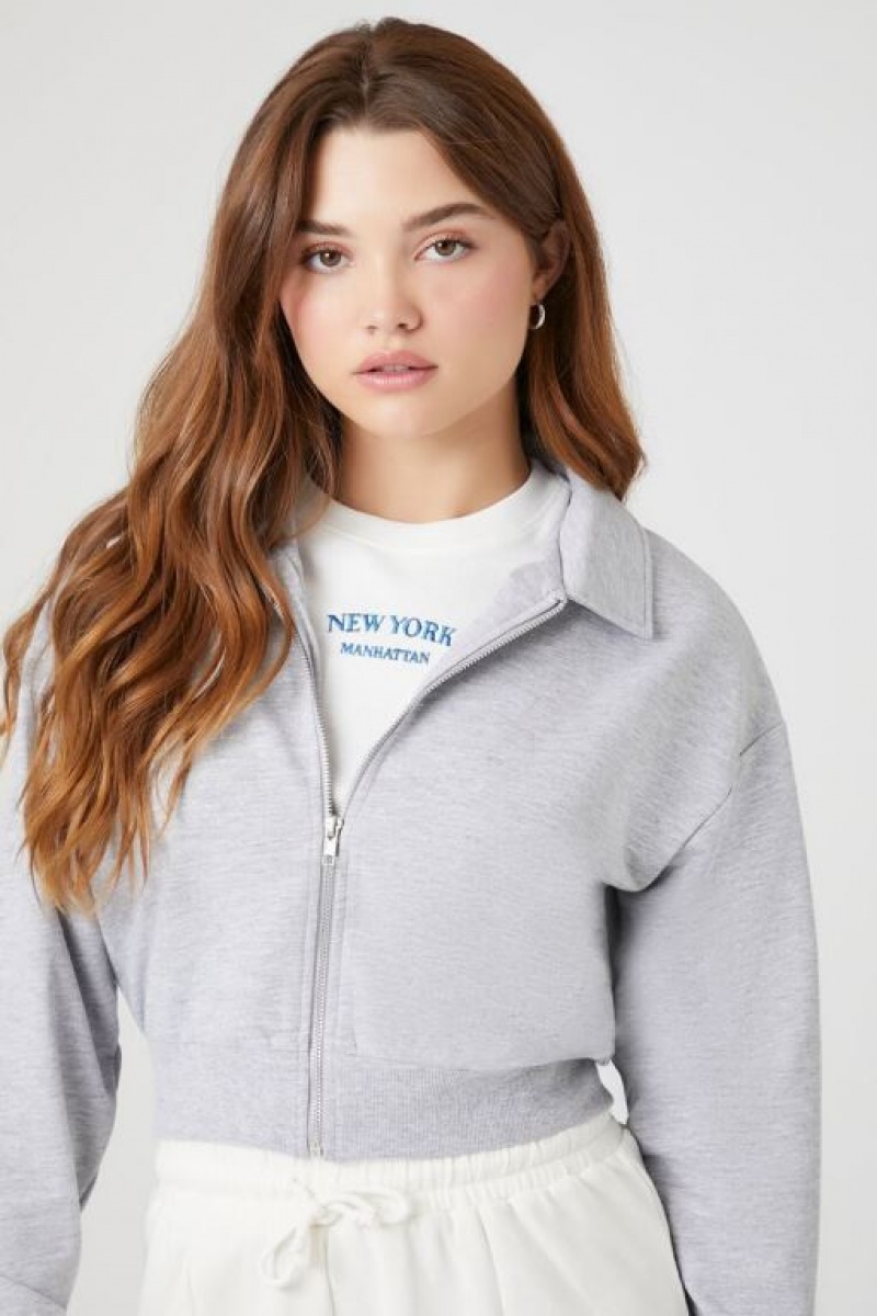 Sudaderas Forever 21 French Terry Zip Up Mujer Gris | 5eRHjU7ofXD