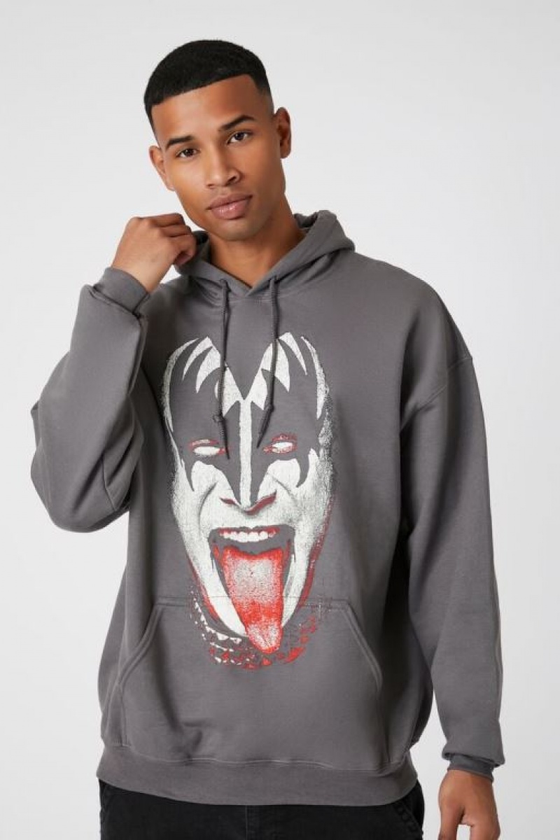 Sudaderas Forever 21 Gene Simmons Kiss Estampadas Hombre Gris Multicolor | TqY7Ei6wb6Q