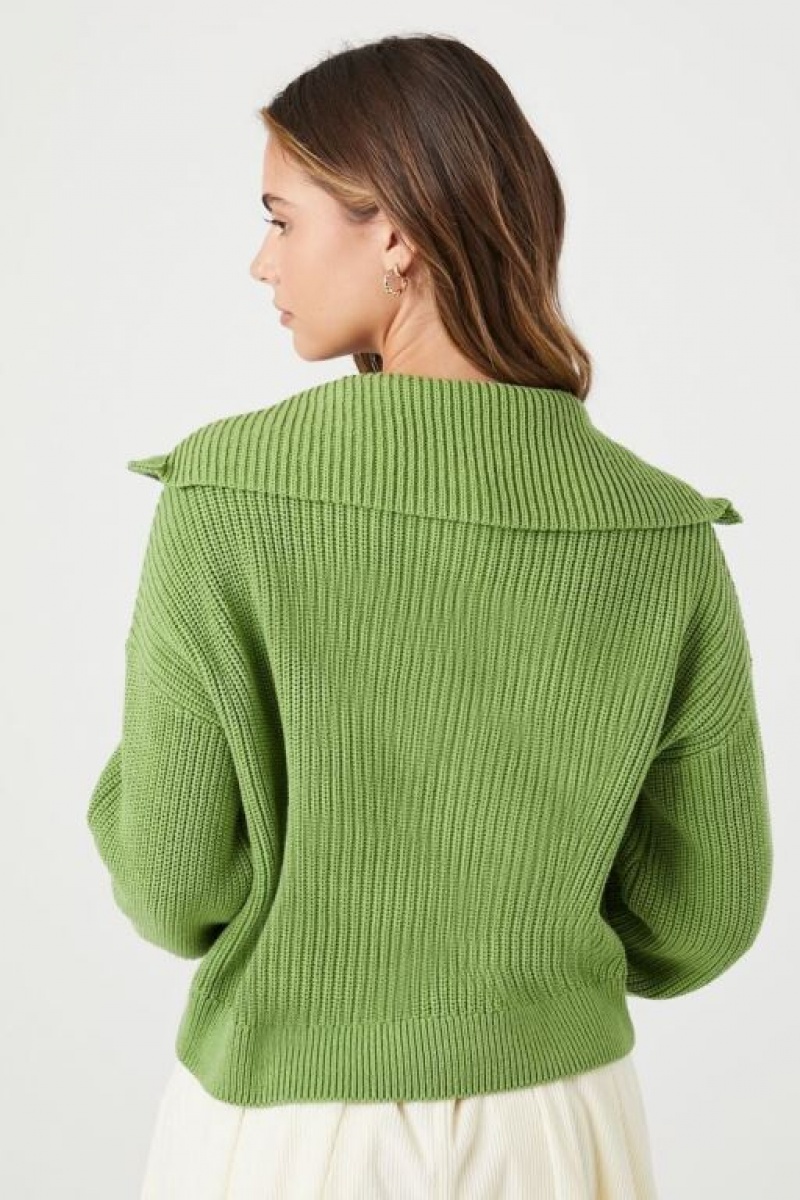 Sudaderas Forever 21 Half Zip Acanalado Mujer Verde | IwDUxBVo23s