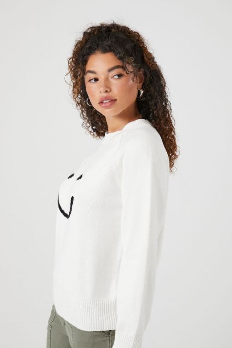 Sudaderas Forever 21 Happy Face Estampadas Mujer Blancas Multicolor | CwXwfYINy4p