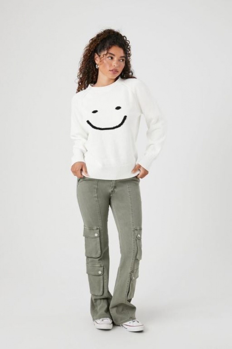 Sudaderas Forever 21 Happy Face Estampadas Mujer Blancas Multicolor | CwXwfYINy4p