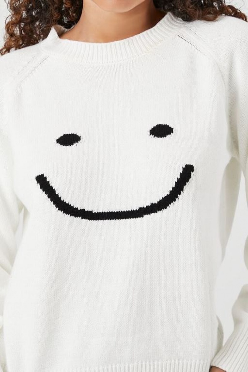 Sudaderas Forever 21 Happy Face Estampadas Mujer Blancas Multicolor | CwXwfYINy4p