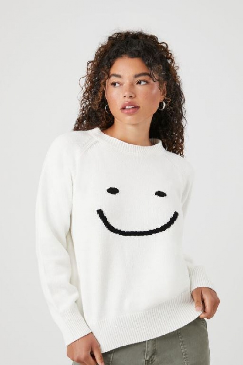 Sudaderas Forever 21 Happy Face Estampadas Mujer Blancas Multicolor | CwXwfYINy4p