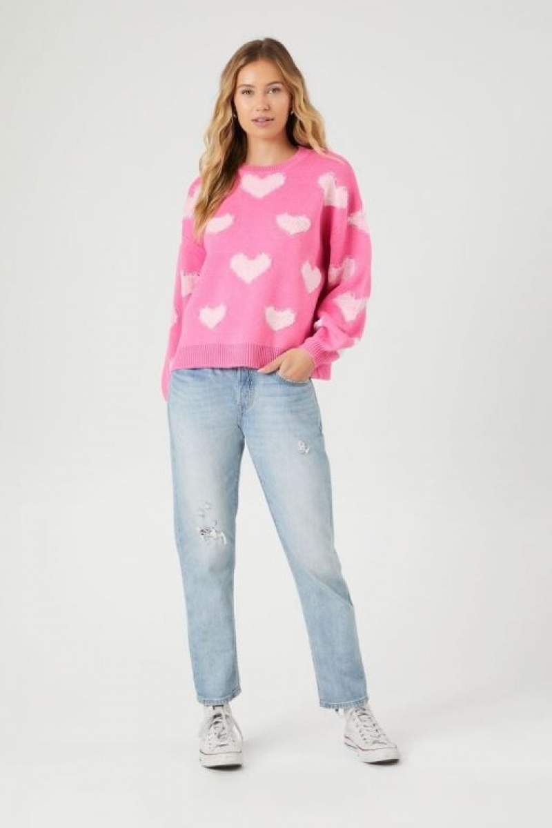 Sudaderas Forever 21 Heart Print Mujer Rosas Blancas | mVj1tSVoGon