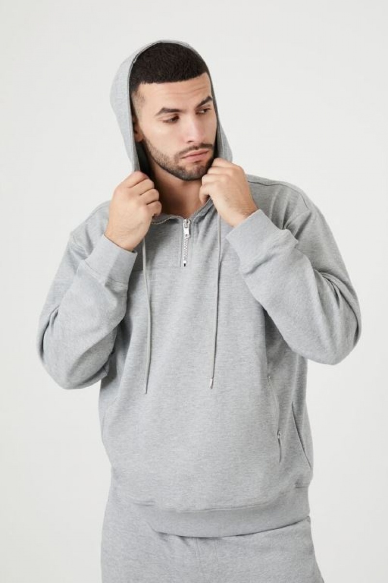 Sudaderas Forever 21 Heathered Quarter Zip Hombre Gris Claro | 0OTqDE6Pqov