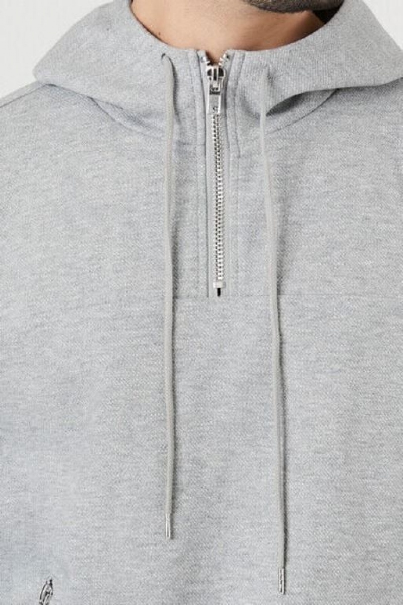 Sudaderas Forever 21 Heathered Quarter Zip Hombre Gris Claro | 0OTqDE6Pqov