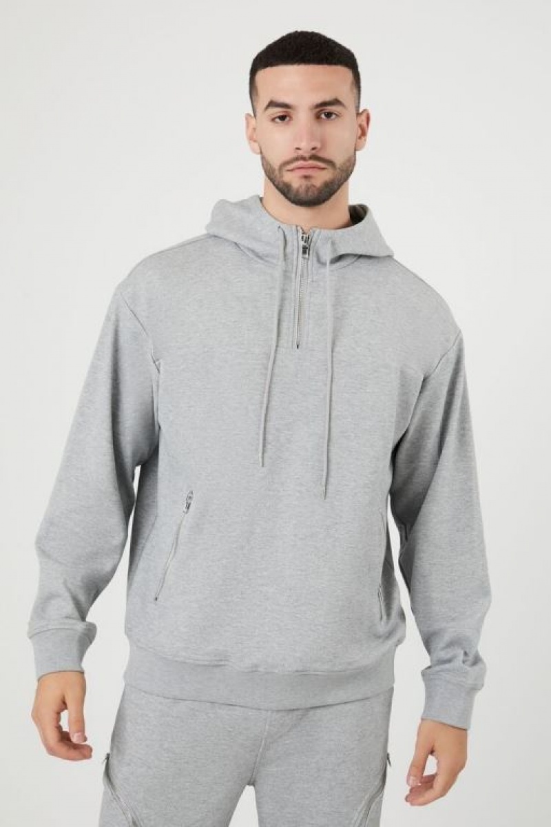 Sudaderas Forever 21 Heathered Quarter Zip Hombre Gris Claro | 0OTqDE6Pqov