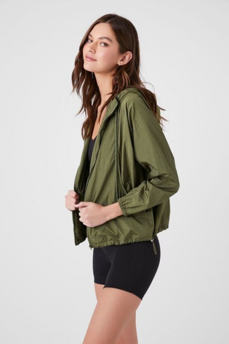 Sudaderas Forever 21 Hooded Windbreaker Mujer Verde Oliva | 0mcTyAounqD