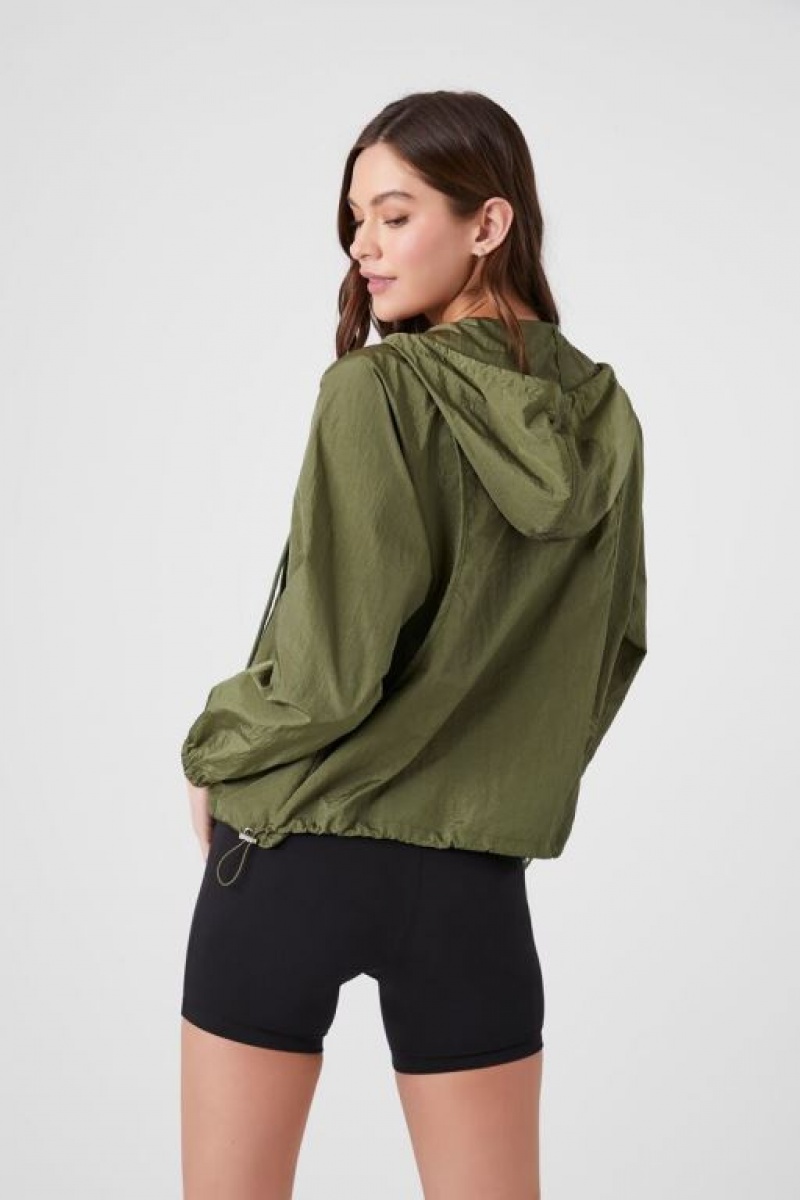 Sudaderas Forever 21 Hooded Windbreaker Mujer Verde Oliva | 0mcTyAounqD