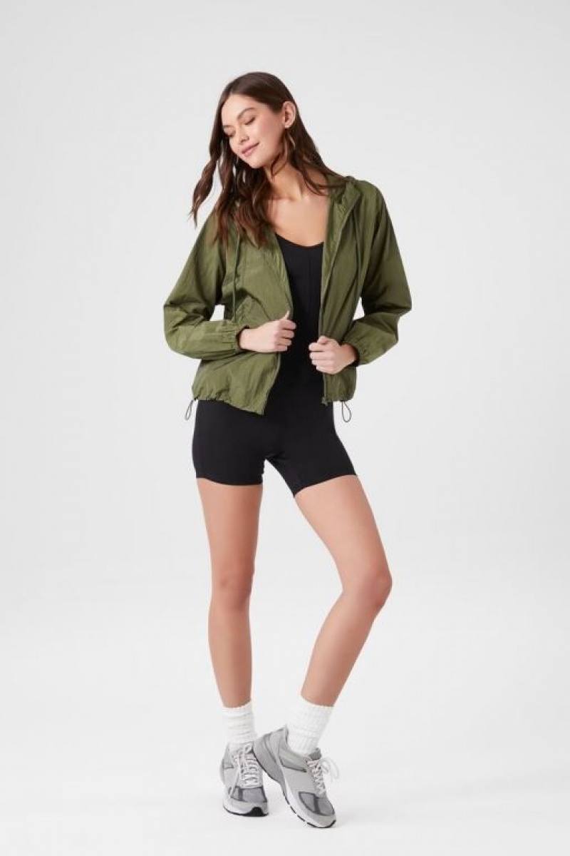 Sudaderas Forever 21 Hooded Windbreaker Mujer Verde Oliva | 0mcTyAounqD