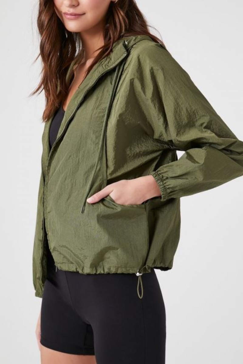 Sudaderas Forever 21 Hooded Windbreaker Mujer Verde Oliva | 0mcTyAounqD