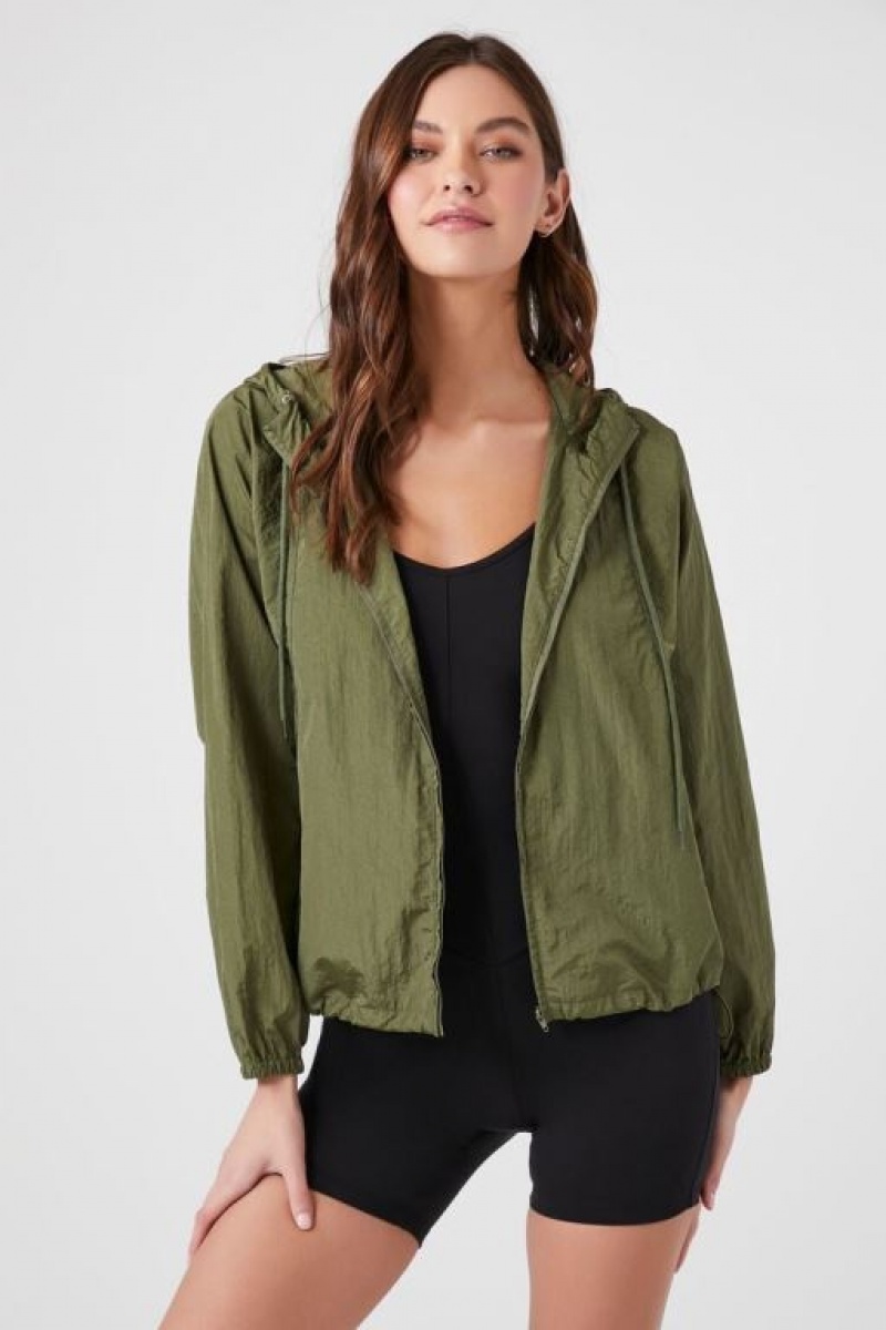 Sudaderas Forever 21 Hooded Windbreaker Mujer Verde Oliva | 0mcTyAounqD