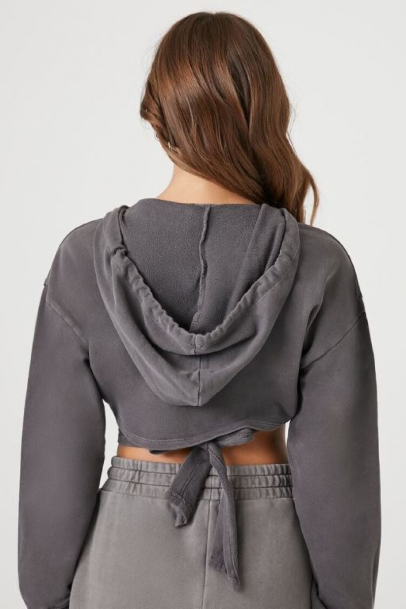 Sudaderas Forever 21 Hooded Wrap Crop Mujer Gris Oscuro | razm9fWQb9D