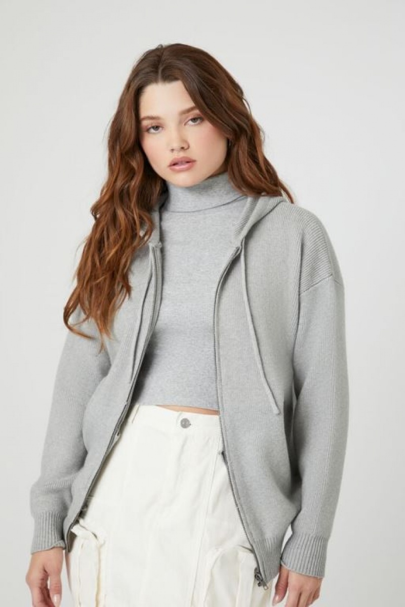 Sudaderas Forever 21 Hooded Zip Up Mujer Gris | yAH0lNW5PAZ