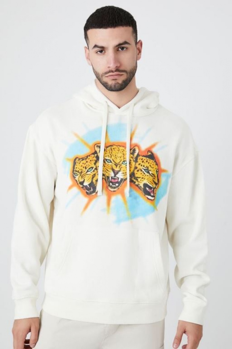 Sudaderas Forever 21 Leopard Estampadas Hombre Creme Multicolor | W4ny7Xobdfe