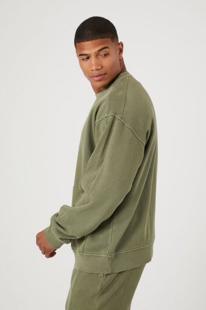 Sudaderas Forever 21 Mineral Wash V Notch Drop Sleeve Hombre Verde Oliva | KLLuDkJfLy2