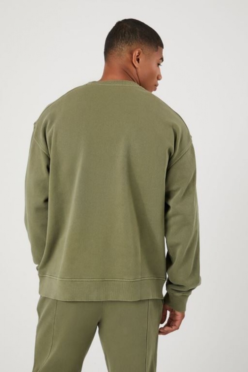 Sudaderas Forever 21 Mineral Wash V Notch Drop Sleeve Hombre Verde Oliva | KLLuDkJfLy2