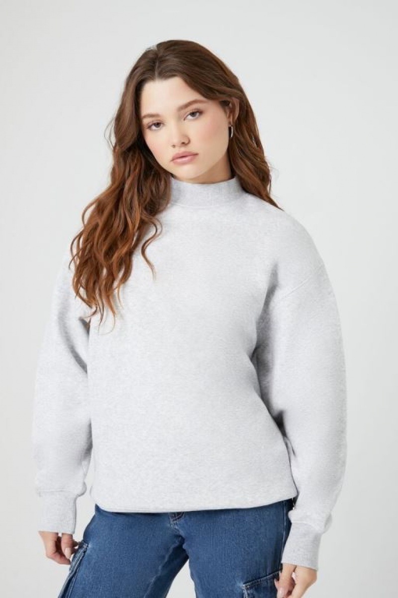 Sudaderas Forever 21 Mock Neck Drop Sleeve Mujer Gris | ixWxO77QfRI