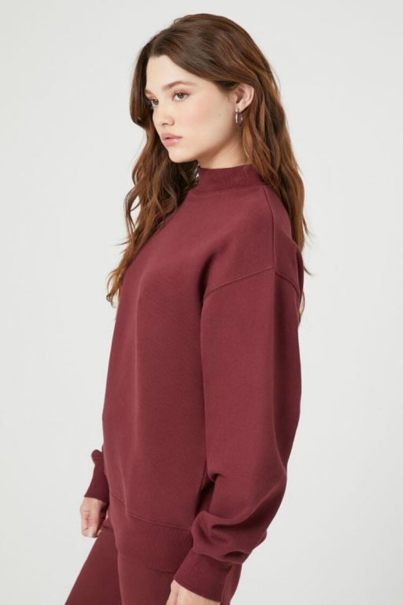 Sudaderas Forever 21 Mock Neck Drop Sleeve Mujer Burdeos | FvzUIavxztE