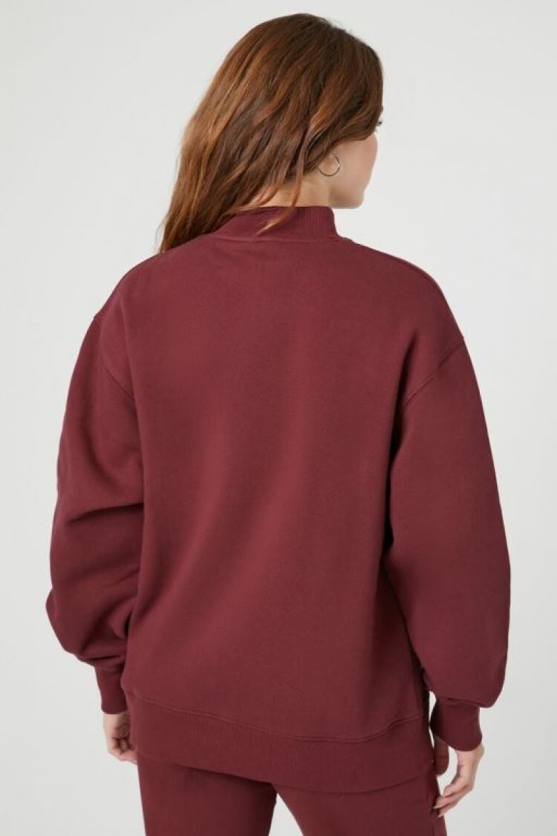 Sudaderas Forever 21 Mock Neck Drop Sleeve Mujer Burdeos | FvzUIavxztE