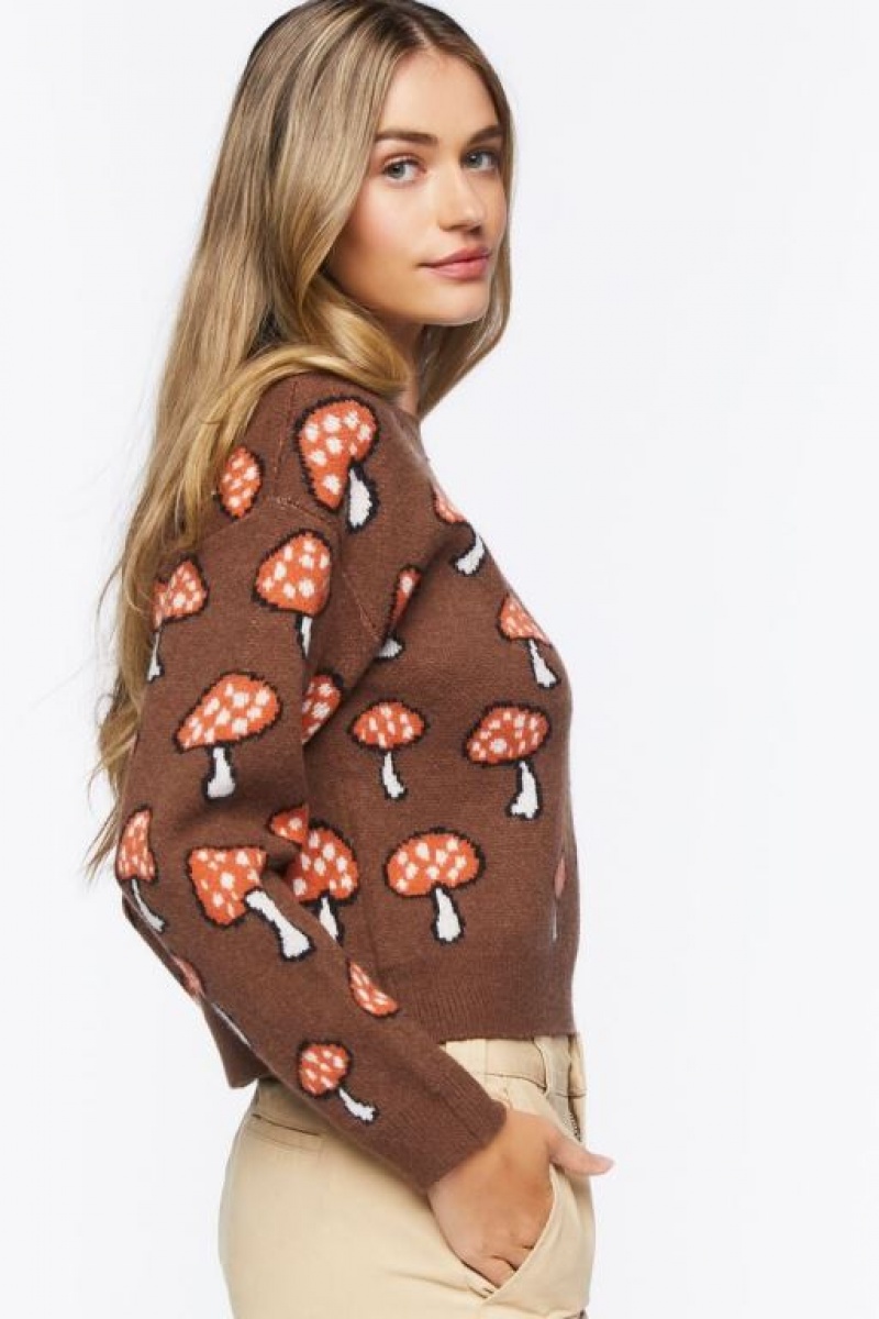 Sudaderas Forever 21 Mushroom Drop Sleeve Mujer Marrones Multicolor | IFRfC3O3tnQ