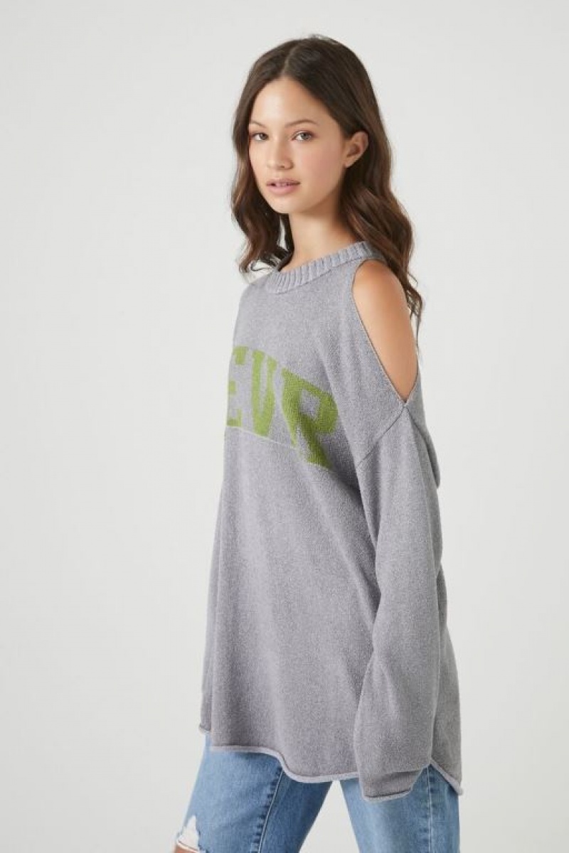 Sudaderas Forever 21 Open Shoulder Evr Mujer Gris Multicolor | HeoLNVYUKqU