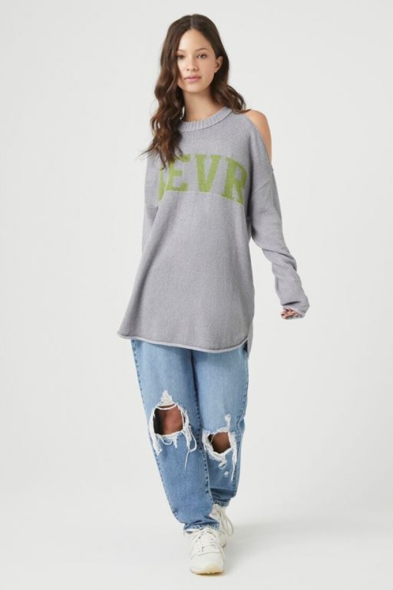 Sudaderas Forever 21 Open Shoulder Evr Mujer Gris Multicolor | HeoLNVYUKqU