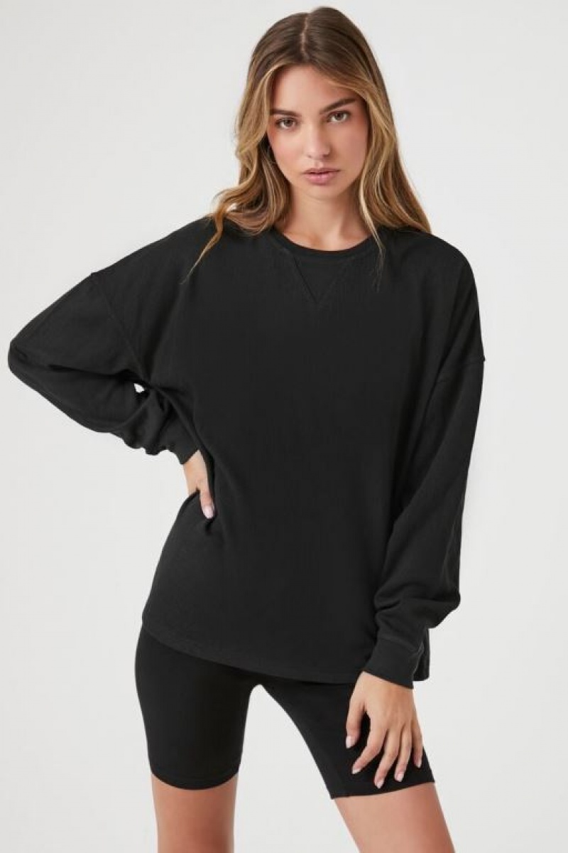 Sudaderas Forever 21 Oversized Crew Mujer Negras | WZOSUYhEUEO