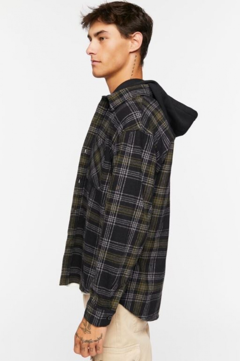 Sudaderas Forever 21 Plaid Combo Flannel Hombre Negras Multicolor | FVD2fbTpXJj