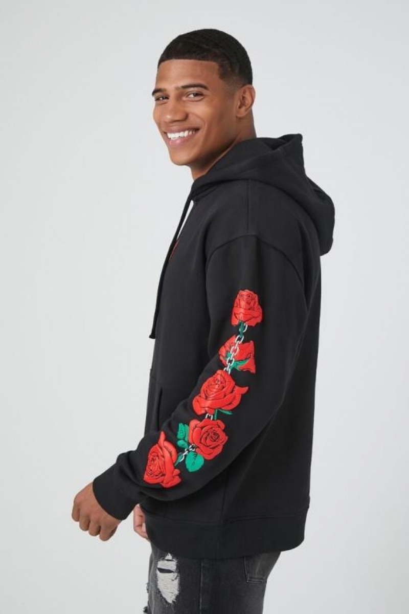 Sudaderas Forever 21 Puff Print Rose Estampadas Hombre Negras Rojas | 3hYRjFEsMNU