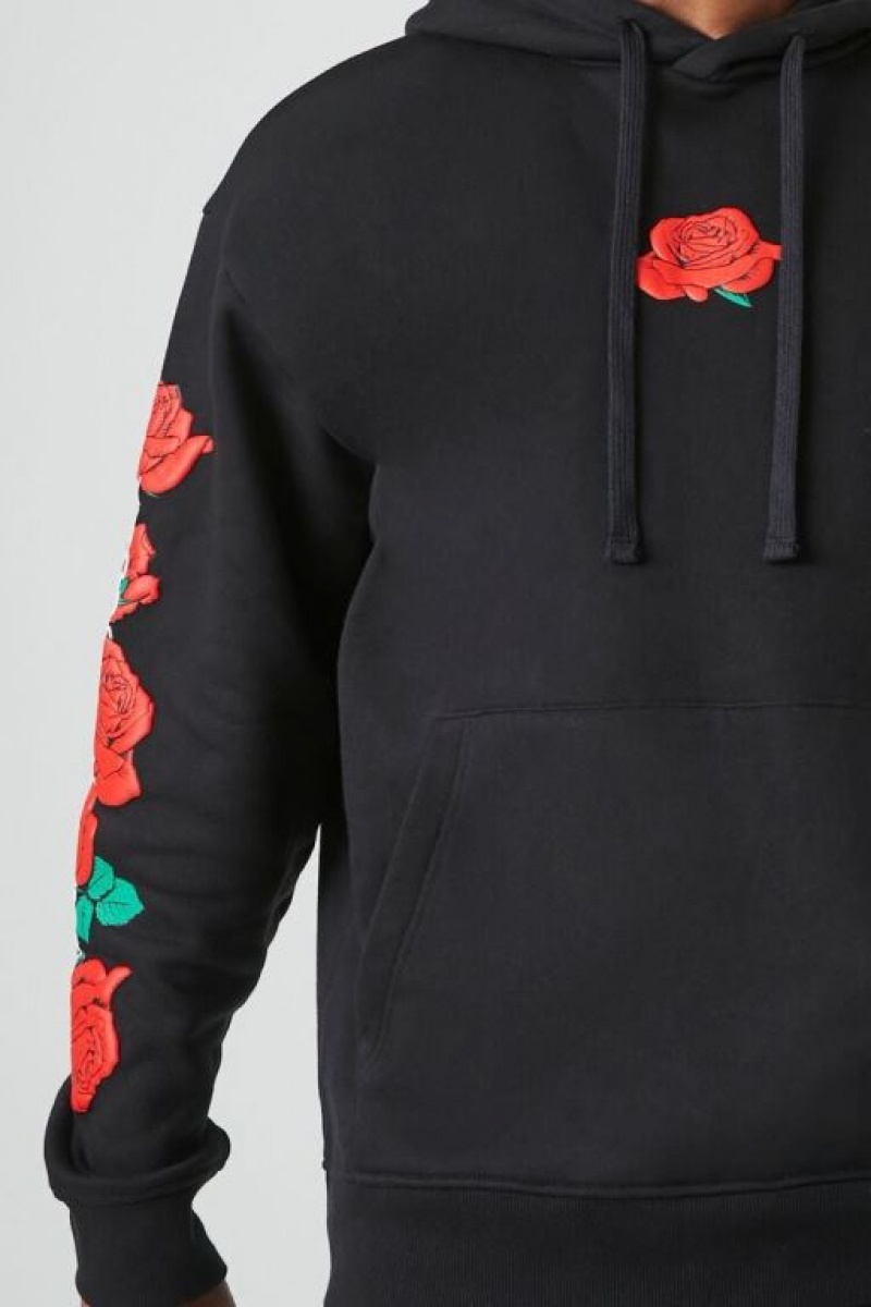 Sudaderas Forever 21 Puff Print Rose Estampadas Hombre Negras Rojas | 3hYRjFEsMNU