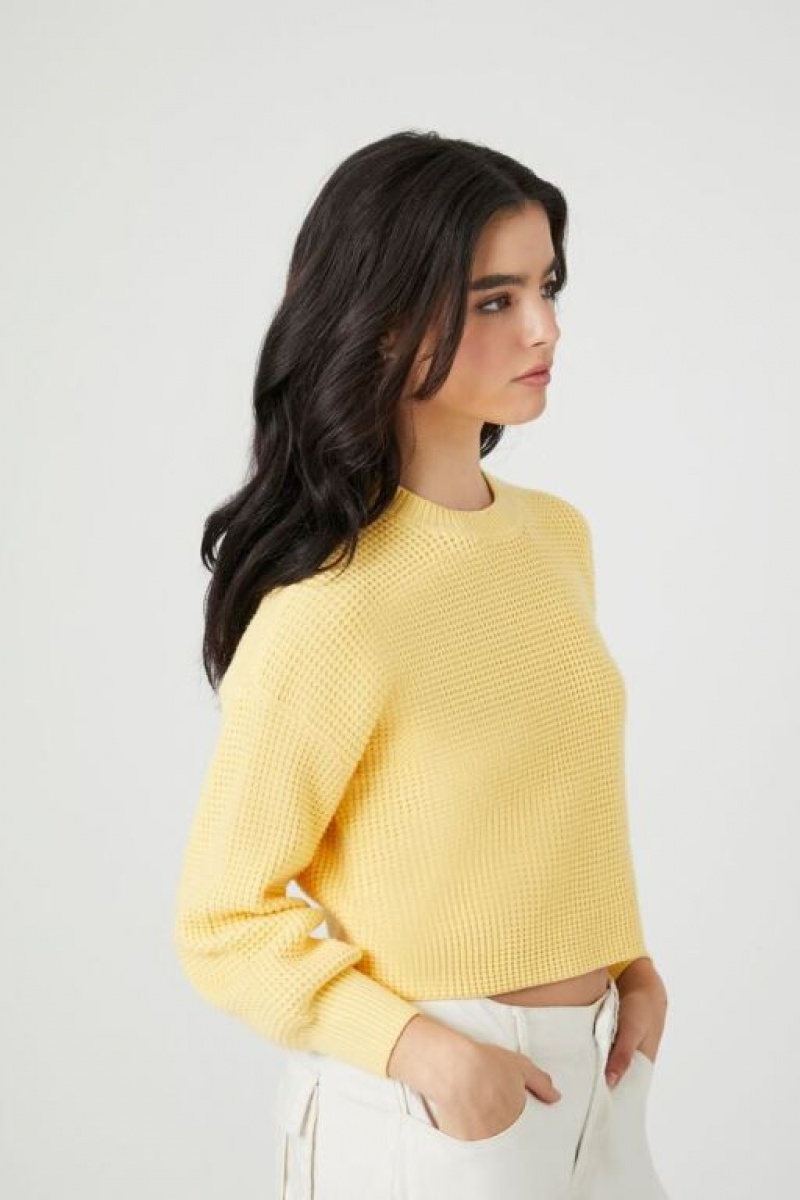 Sudaderas Forever 21 Purl Knit Long Sleeve Mujer Pale Banana | 7N14gxcJWZl