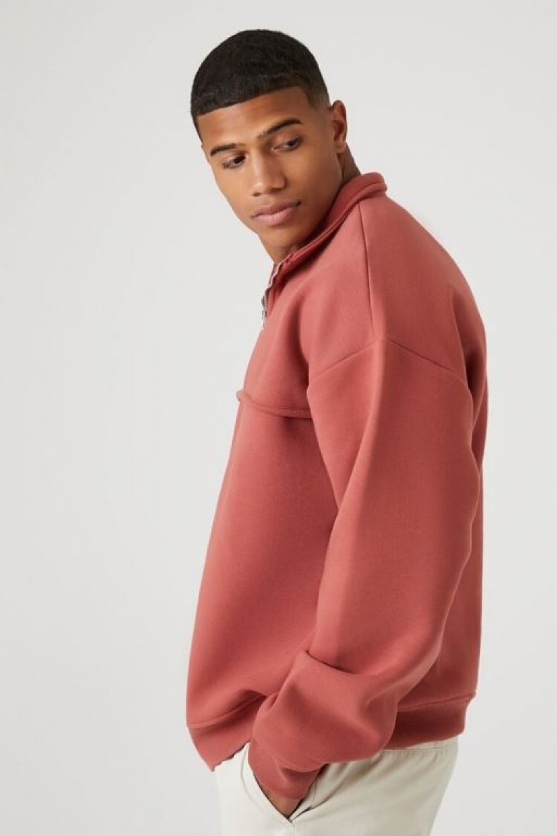 Sudaderas Forever 21 Quarter Zip Mock Neck Hombre Rojas | uKqEOxciKjV