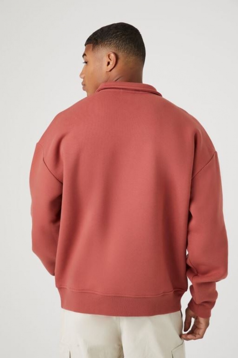 Sudaderas Forever 21 Quarter Zip Mock Neck Hombre Rojas | uKqEOxciKjV