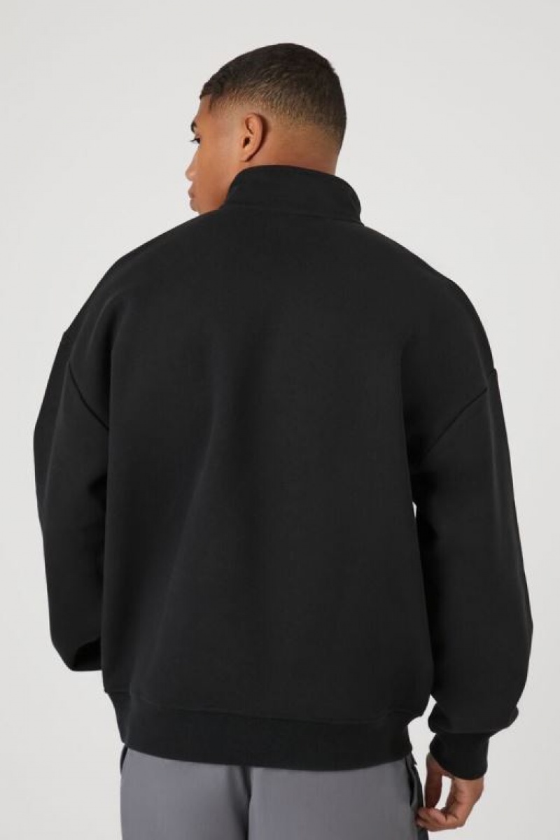 Sudaderas Forever 21 Quarter Zip Mock Neck Hombre Negras | pDXHr2BuowE