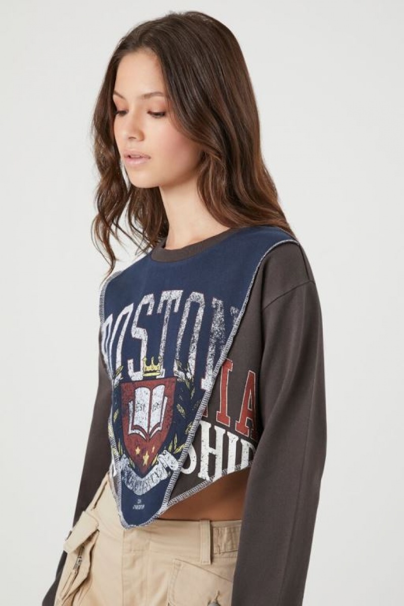 Sudaderas Forever 21 Reworked Boston University Mujer Gris Multicolor | yD3fZUGlo9J