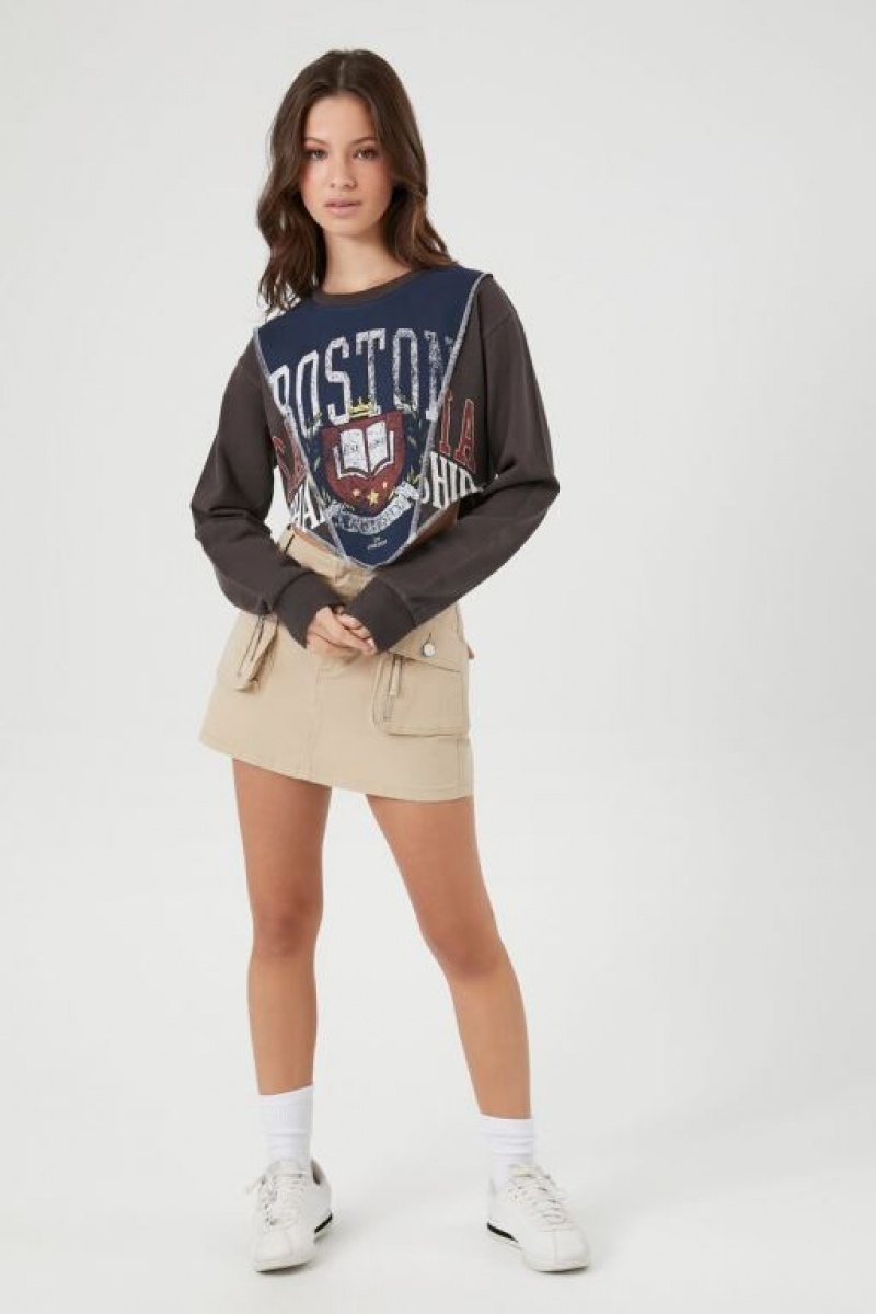 Sudaderas Forever 21 Reworked Boston University Mujer Gris Multicolor | yD3fZUGlo9J