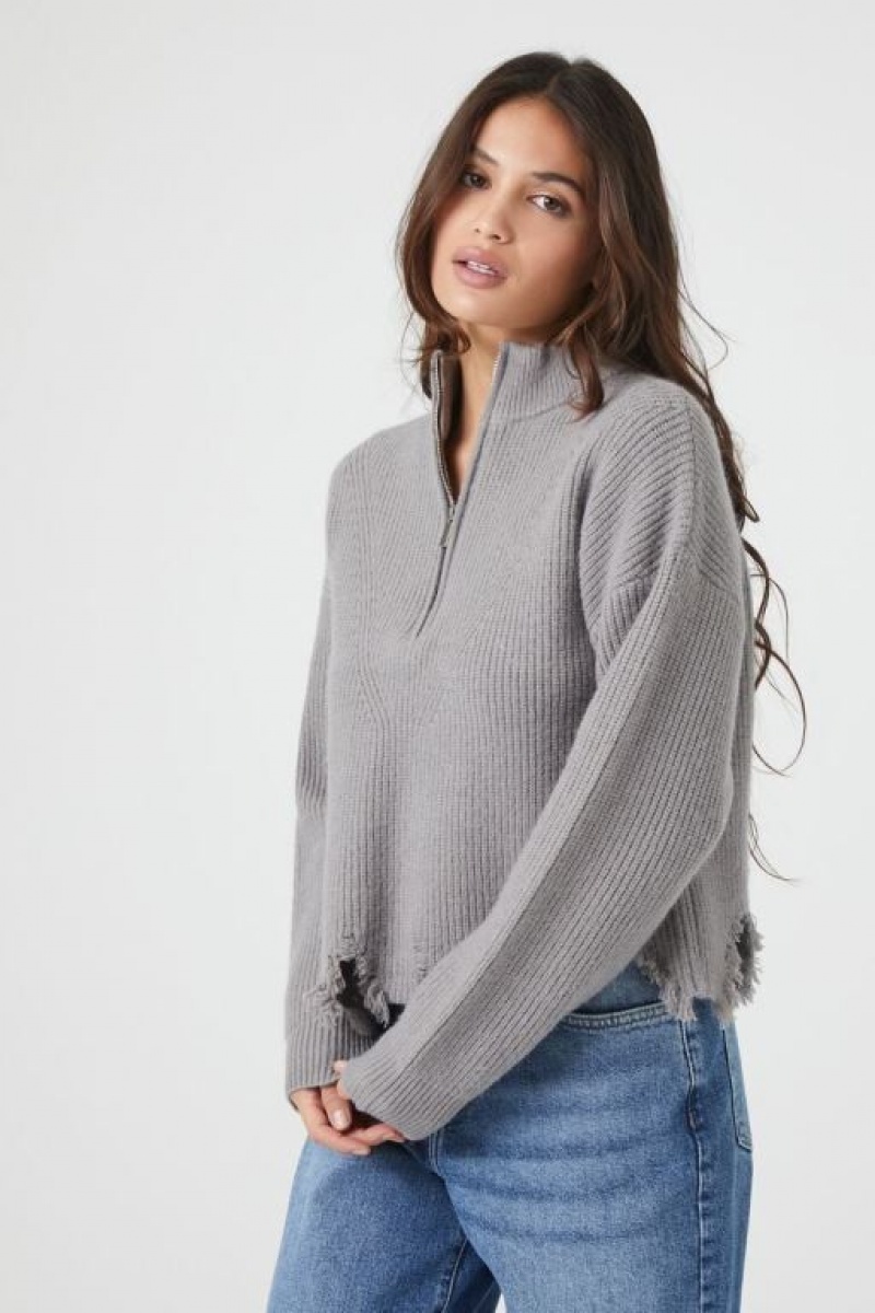 Sudaderas Forever 21 Sharkbite Half Zip Mujer Gris Oscuro | hsKicQdFD4K