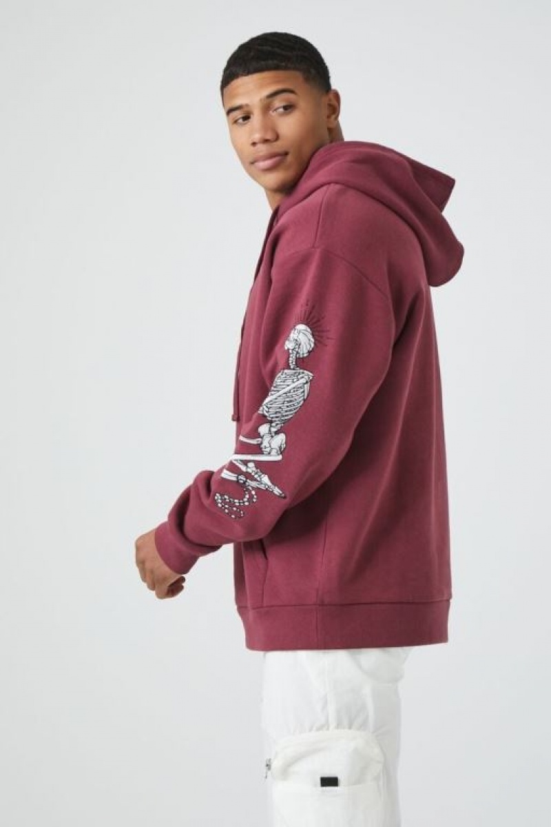 Sudaderas Forever 21 Skeleton Estampadas Hombre Burdeos Multicolor | McYV6OqbLsf