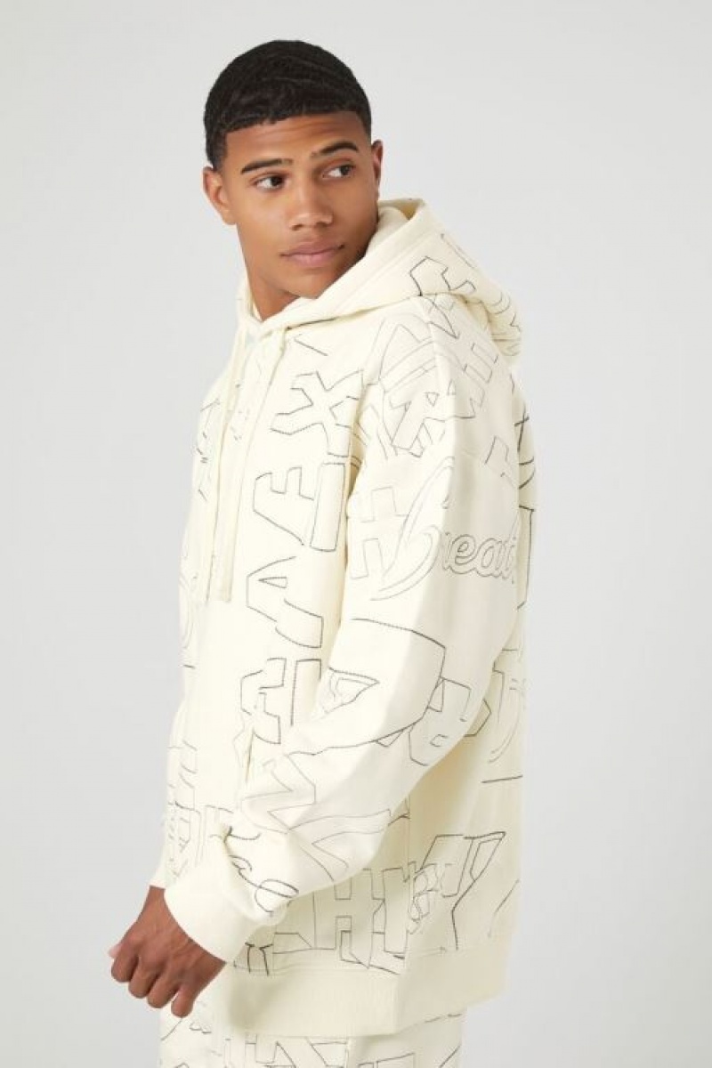 Sudaderas Forever 21 Stitched Embroidered Hombre Creme Negras | wpBa5Qs13fm